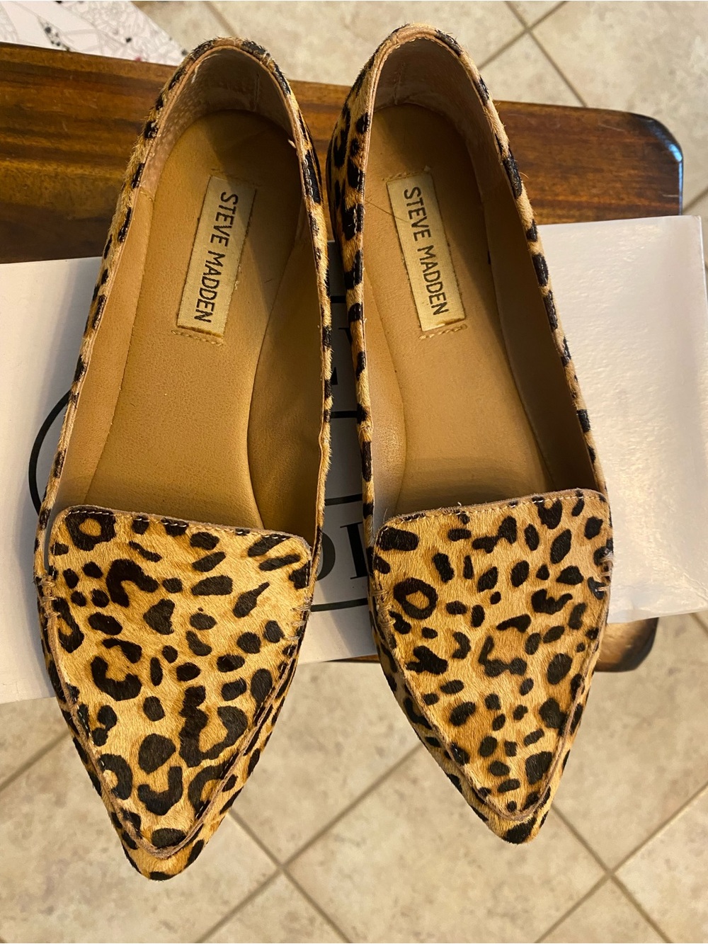 Steve Madden Leopard Print Pointed Flats - Tan and Black